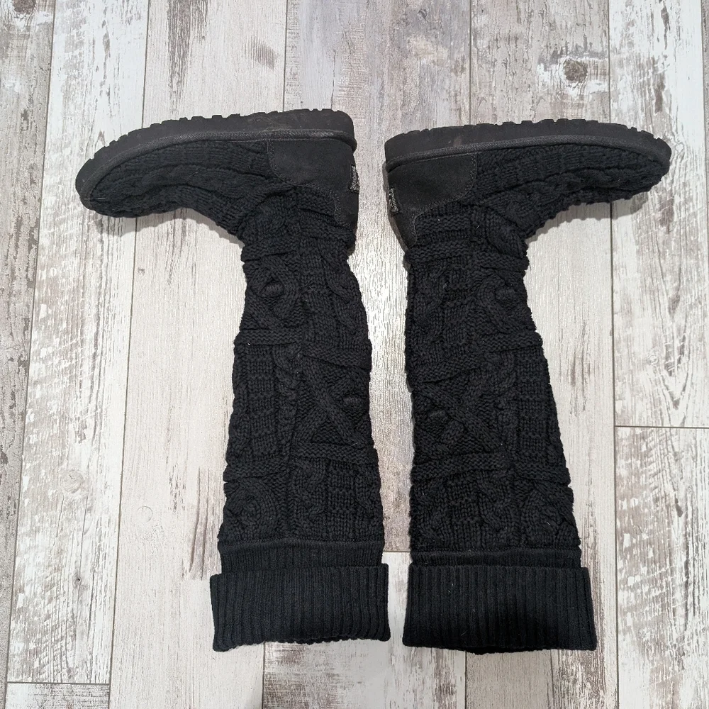 UGG Women's Black Knitted‎ Above The Knee-High Boots Size 7